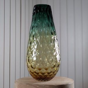 Large Emerald Amber Ombre Art Glass Vase Sculptural Textured Home Decor Gift